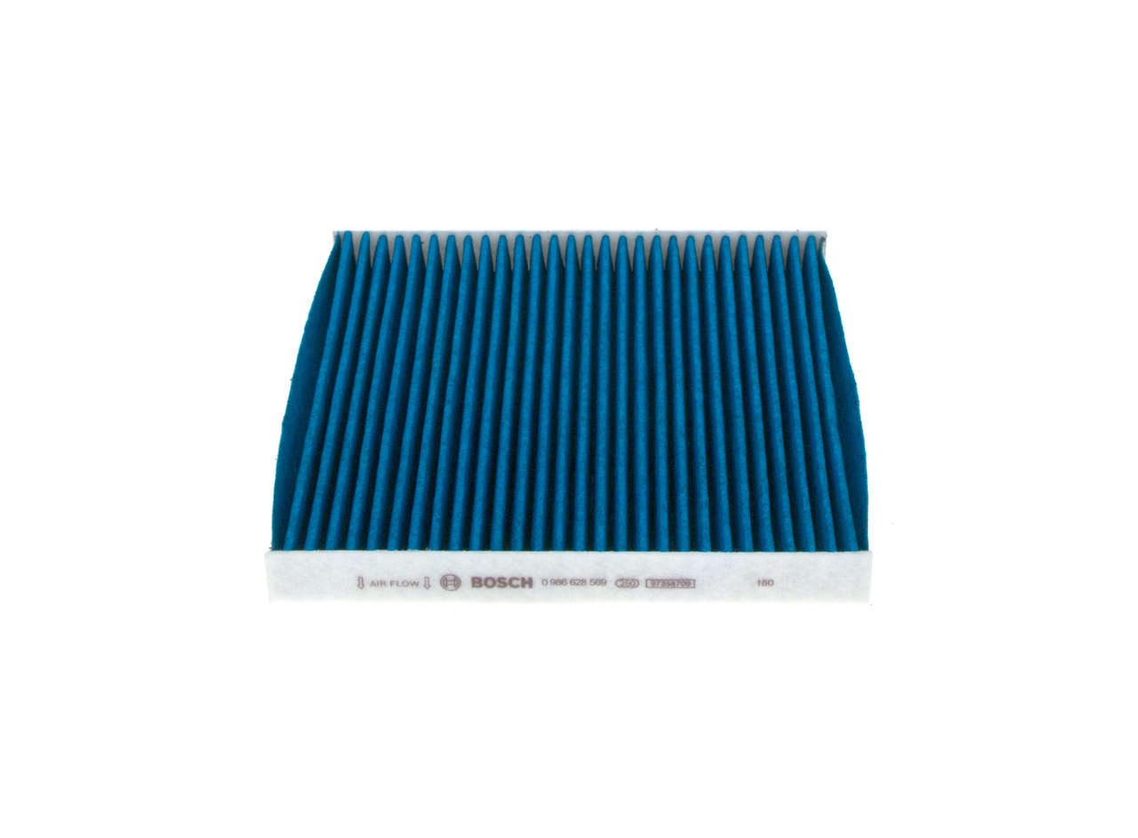 BOSCH 0 986 628 569: Interieurfilter FILTER+pro Carbon filter, Met antibacteriële werking, Deeltjesscheiderpercentage >98% voor 2,5 µm (fijnstof), Met anti-allergische werking, met antivirale werking, Met schimmelwerende werking