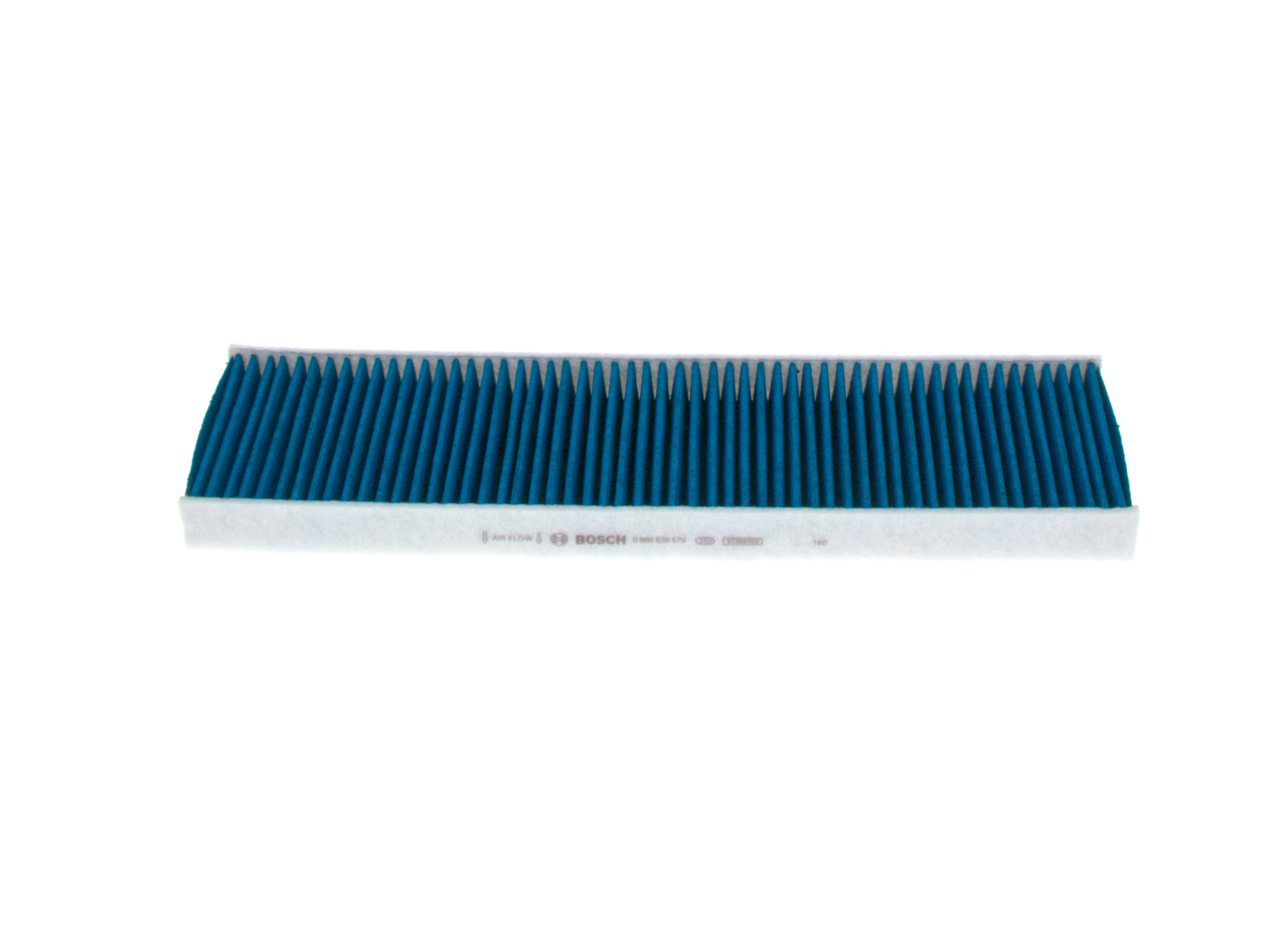BOSCH 0 986 628 579: Filter vnútorného priestoru FILTER+pro Filter aktívneho uhlia, s antibakteriálnym účinkom, Miera odlučovania častíc >98% pre 2,5µm (jemný prach), s antialergickým účinkom, s antivírusovým účinkom, s fungicídnym účinkom