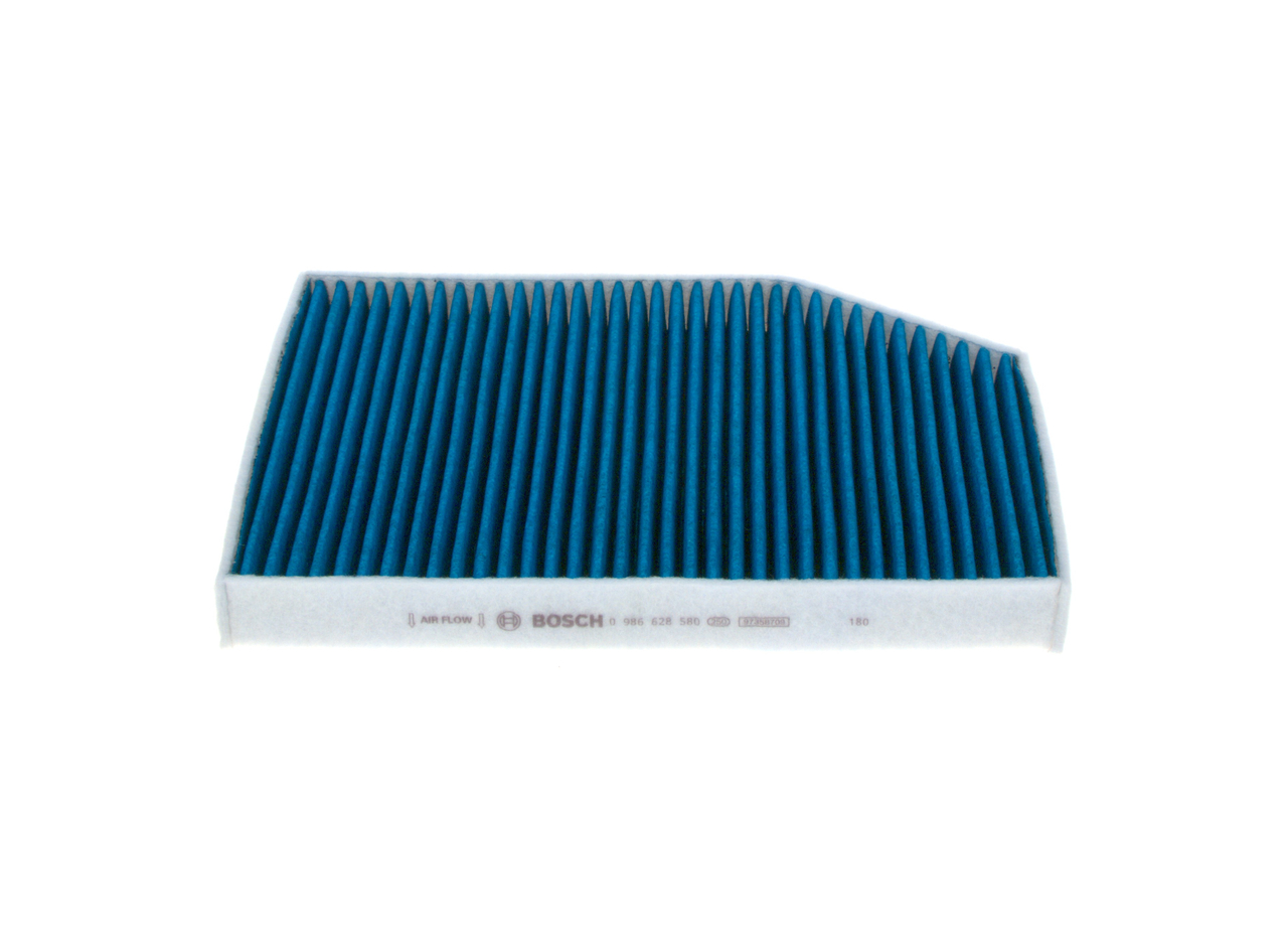 BOSCH 0 986 628 580: Innenraumfilter FILTER+pro Aktivkohlefilter, mit antibakterieller Wirkung, Partikelabscheiderate >98% für 2,5µm (Feinstaub), mit antiallergischer Wirkung, mit antiviraler Wirkung, mit fungizider Wirkung