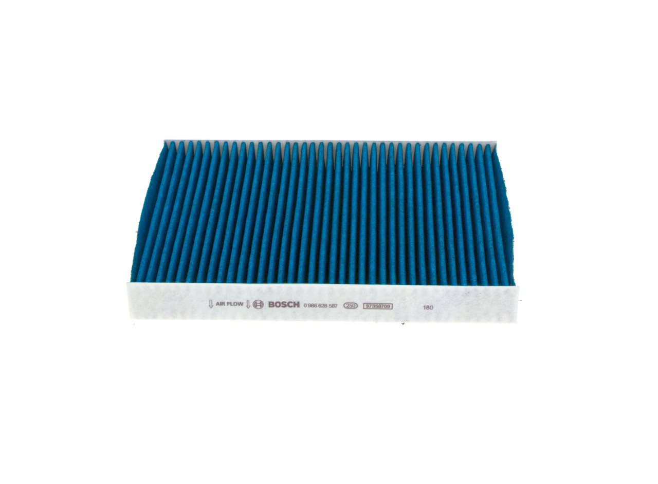 BOSCH 0 986 628 587: Filtro abitacolo FILTRO+pro Filtro al carbone attivo, con effetto antibatterico, Velocità di separaz. antipar. >98% per 2,5µm (polvere fine), con effetto antiallergico, con azione antivirale, con azione fungicida
