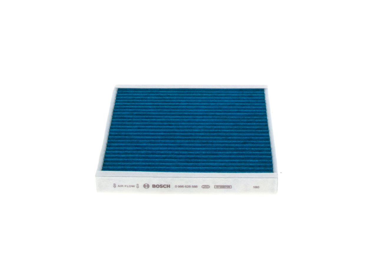 BOSCH 0 986 628 588: Interieurfilter FILTER+pro Carbon filter, Met antibacteriële werking, Deeltjesscheiderpercentage >98% voor 2,5 µm (fijnstof), Met anti-allergische werking, met antivirale werking, Met schimmelwerende werking