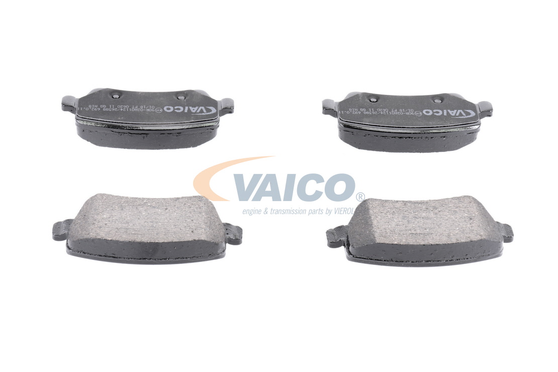 VAICO V25-8124: Juego de pastillas de freno Eje trasero, con accesorios, con tornillos pinza freno, Q+, calidad de primer equipo