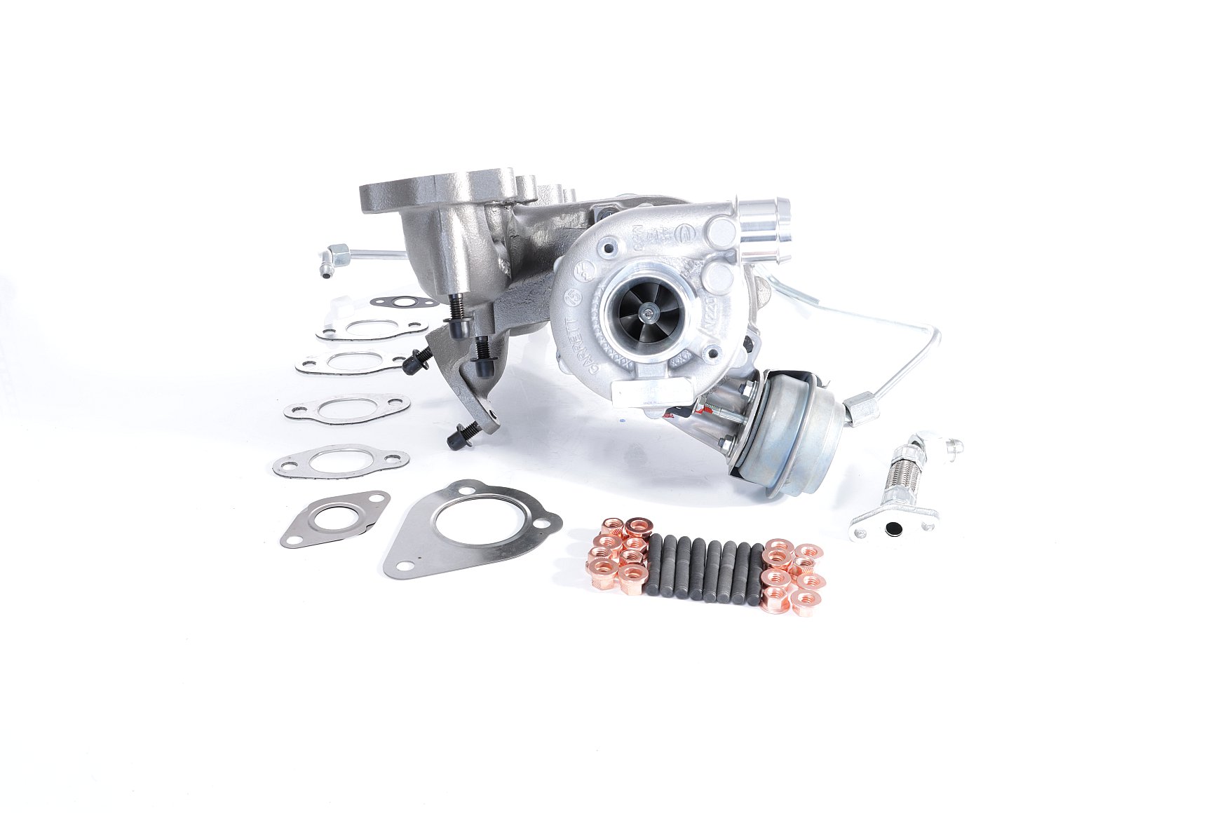 BTS TURBO T981005: Turbosuflantă cu material de atașare/fixare, cu conducta alimentare ulei, cu conducta scurgere ulei, cu instructiuni montaj TURBO SERVICE SET ORIGINAL