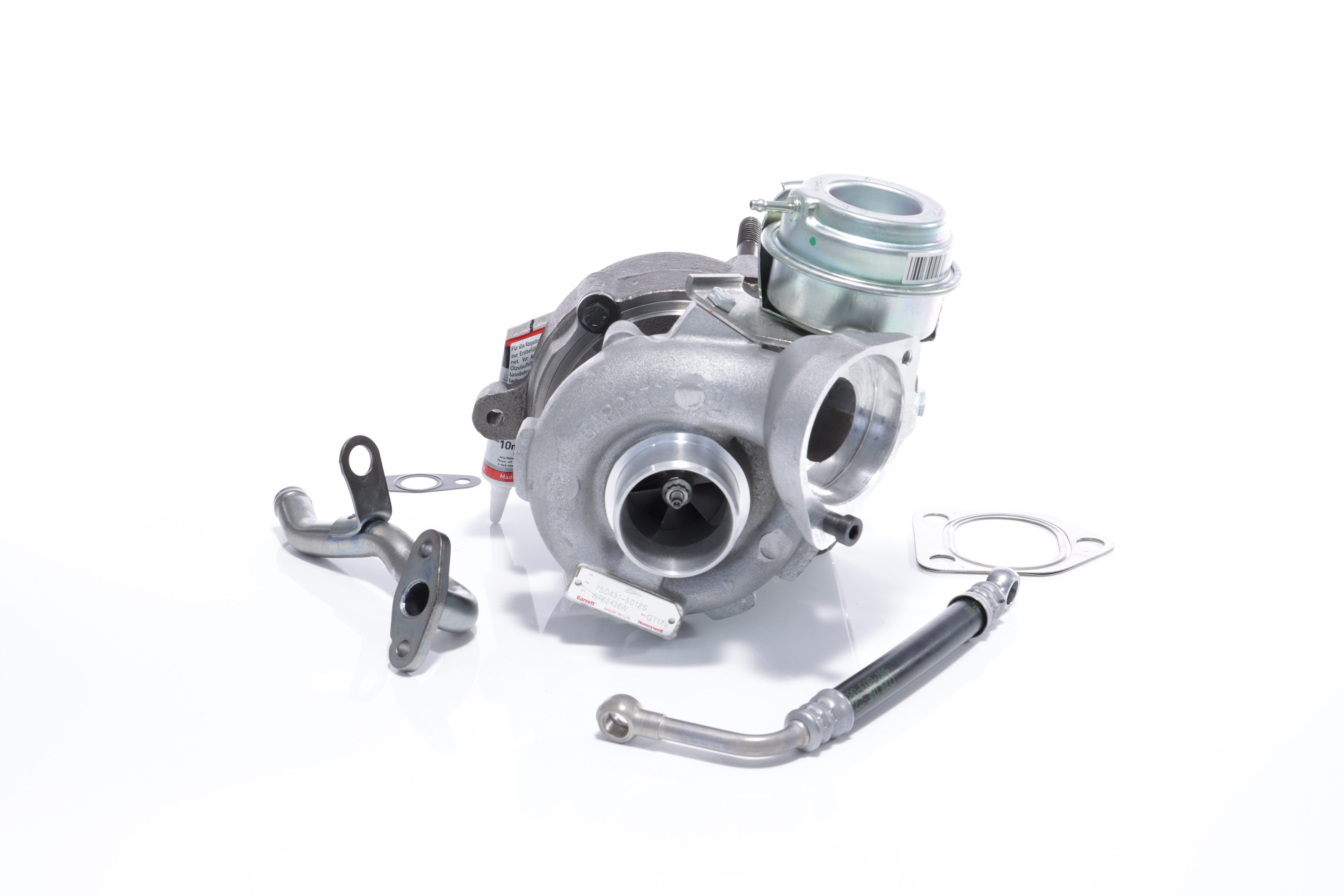 BTS TURBO T981011: Turbosuflantă cu material de atașare/fixare, cu conducta alimentare ulei, cu conducta scurgere ulei, cu instructiuni montaj TURBO SERVICE SET ORIGINAL