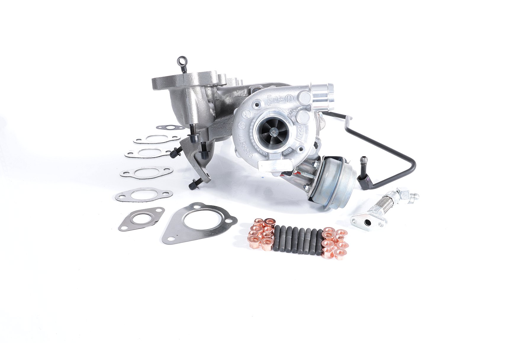 BTS TURBO T981014: Turbosuflantă cu material de atașare/fixare, cu conducta alimentare ulei, cu conducta scurgere ulei, cu instructiuni montaj TURBO SERVICE SET ORIGINAL