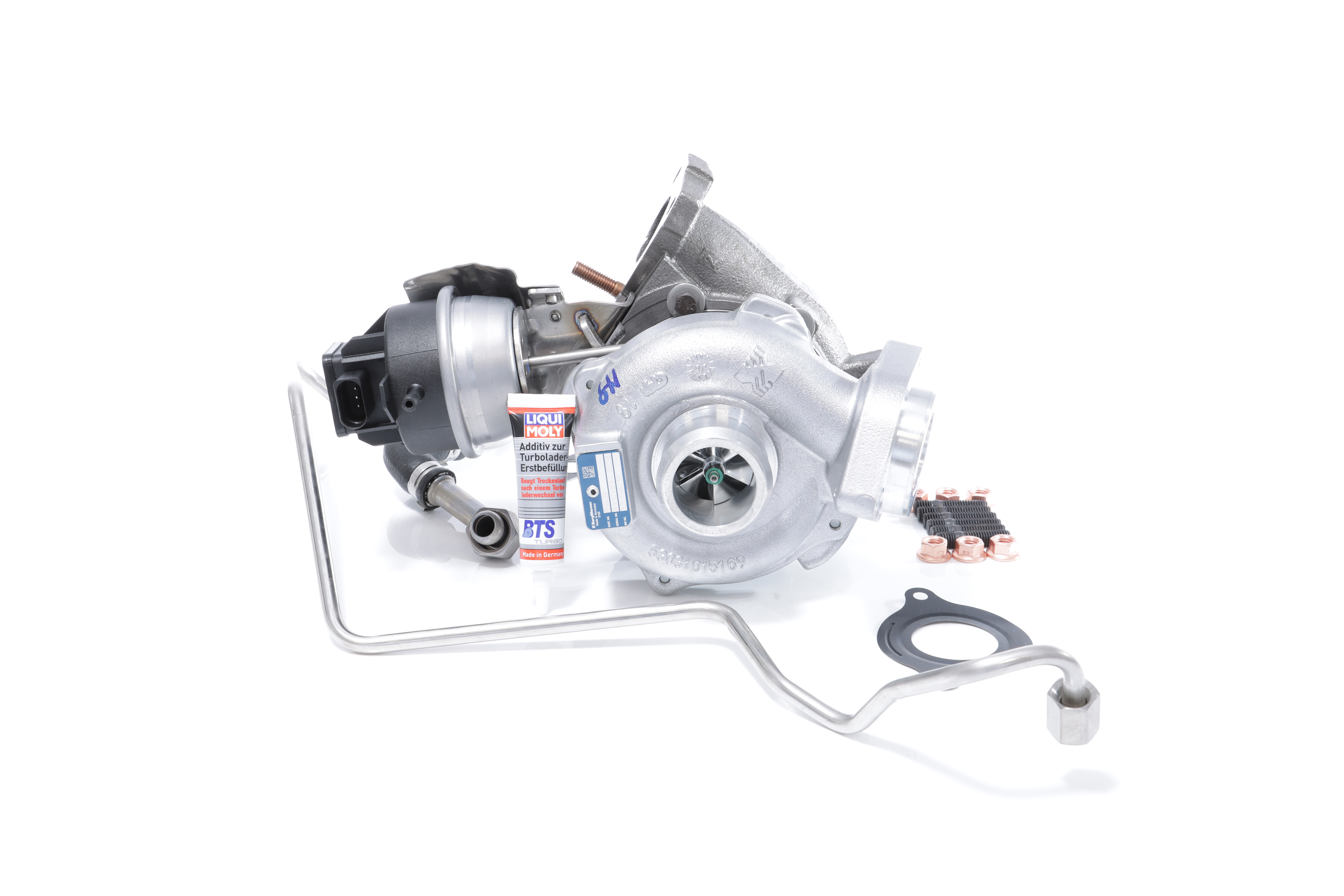 BTS TURBO T981027: Turbolader mit Anbau-/Befestigungsmaterial, mit Ölzulaufleitung, mit Ölablaufleitung TURBO SERVICE SET ORIGINAL