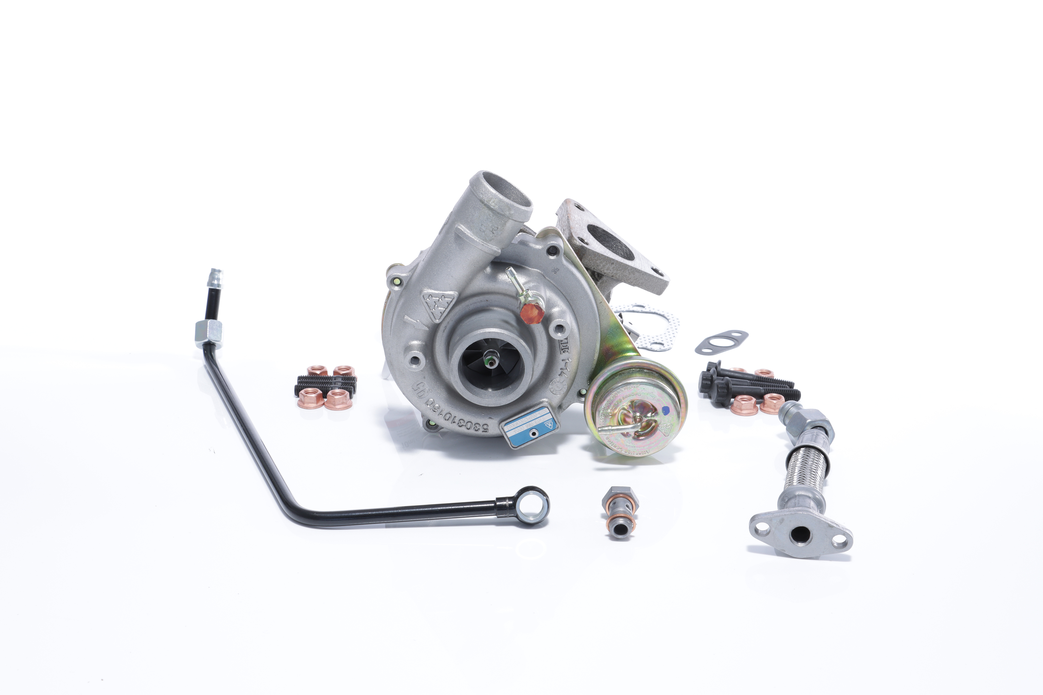 BTS TURBO T981031: Turbina con materiale di fissaggio/montaggio, con condotto afflusso olio, con condotto scarico olio TURBO SERVICE SET ORIGINAL