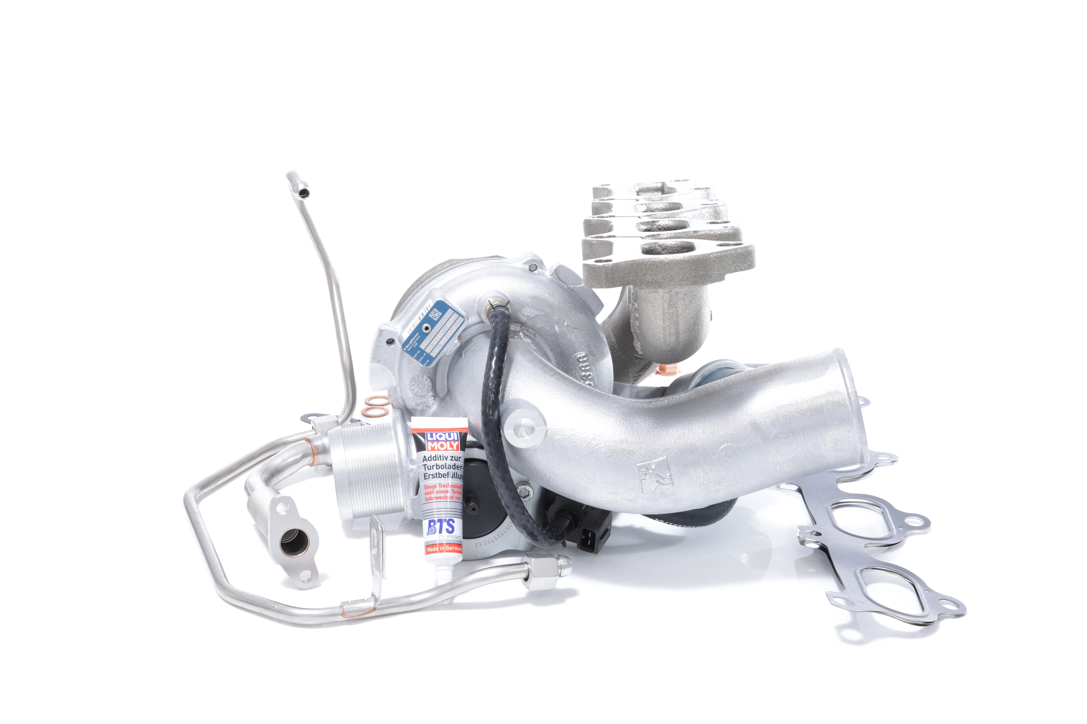 BTS TURBO T981048: Turbosuflantă cu material de atașare/fixare, cu conducta alimentare ulei, cu conducta scurgere ulei TURBO SERVICE SET ORIGINAL