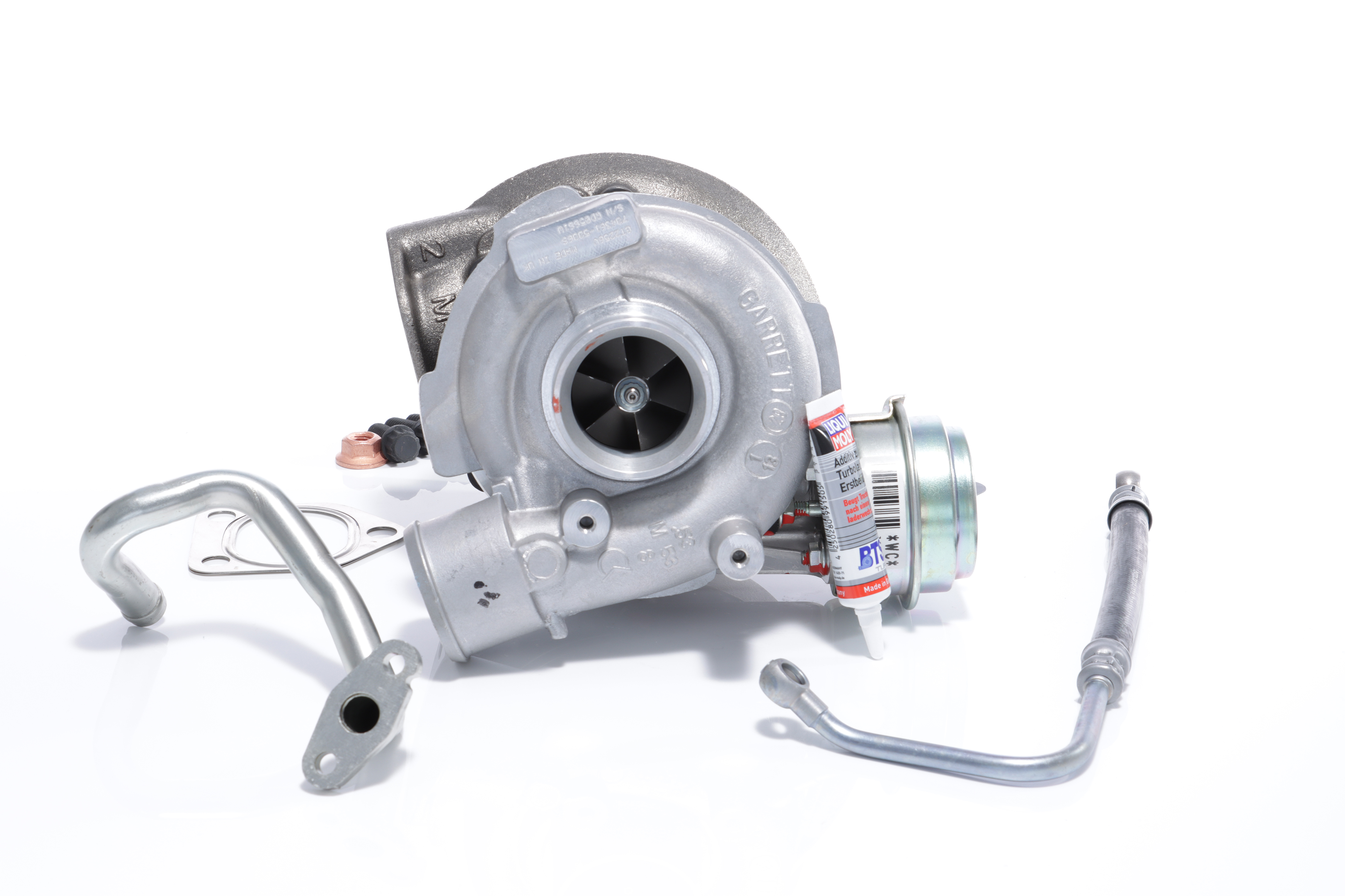 BTS TURBO T981058: Turbocharger met montage-/bevestigingsmateriaal, Met olietoevoerleiding, Met olieafvoerleiding TURBO SERVICE SET ORIGINAL