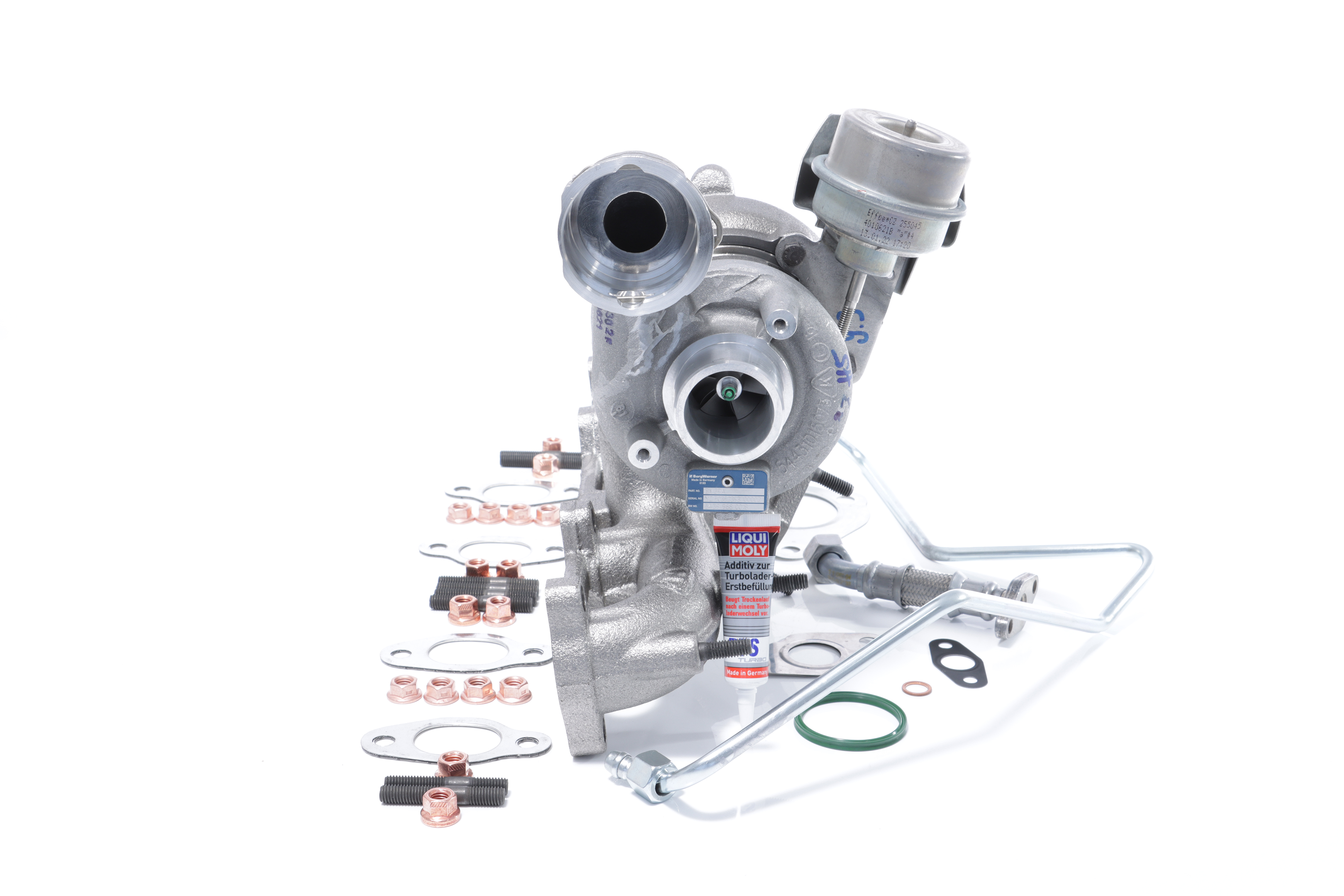 BTS TURBO T981061: Turbosuflantă cu material de atașare/fixare, cu conducta alimentare ulei, cu conducta scurgere ulei TURBO SERVICE SET ORIGINAL