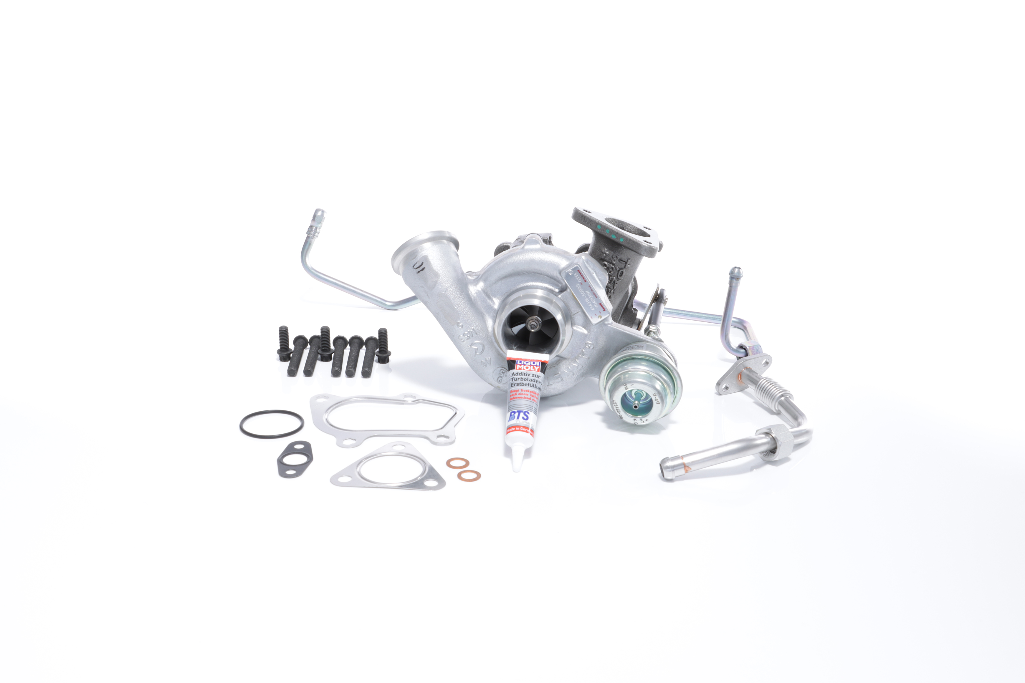 BTS TURBO T981065: Turbocharger met montage-/bevestigingsmateriaal, Met olietoevoerleiding, Met olieafvoerleiding TURBO SERVICE SET ORIGINAL