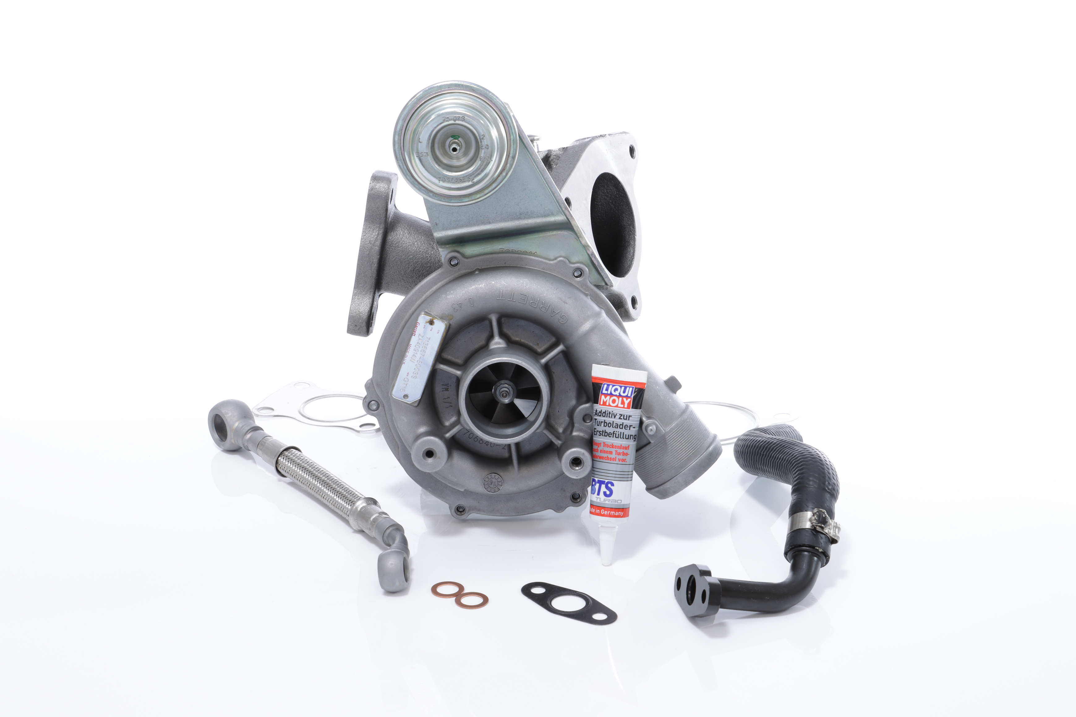 BTS TURBO T981071: Turbosuflantă cu material de atașare/fixare, cu conducta alimentare ulei, cu conducta scurgere ulei TURBO SERVICE SET ORIGINAL