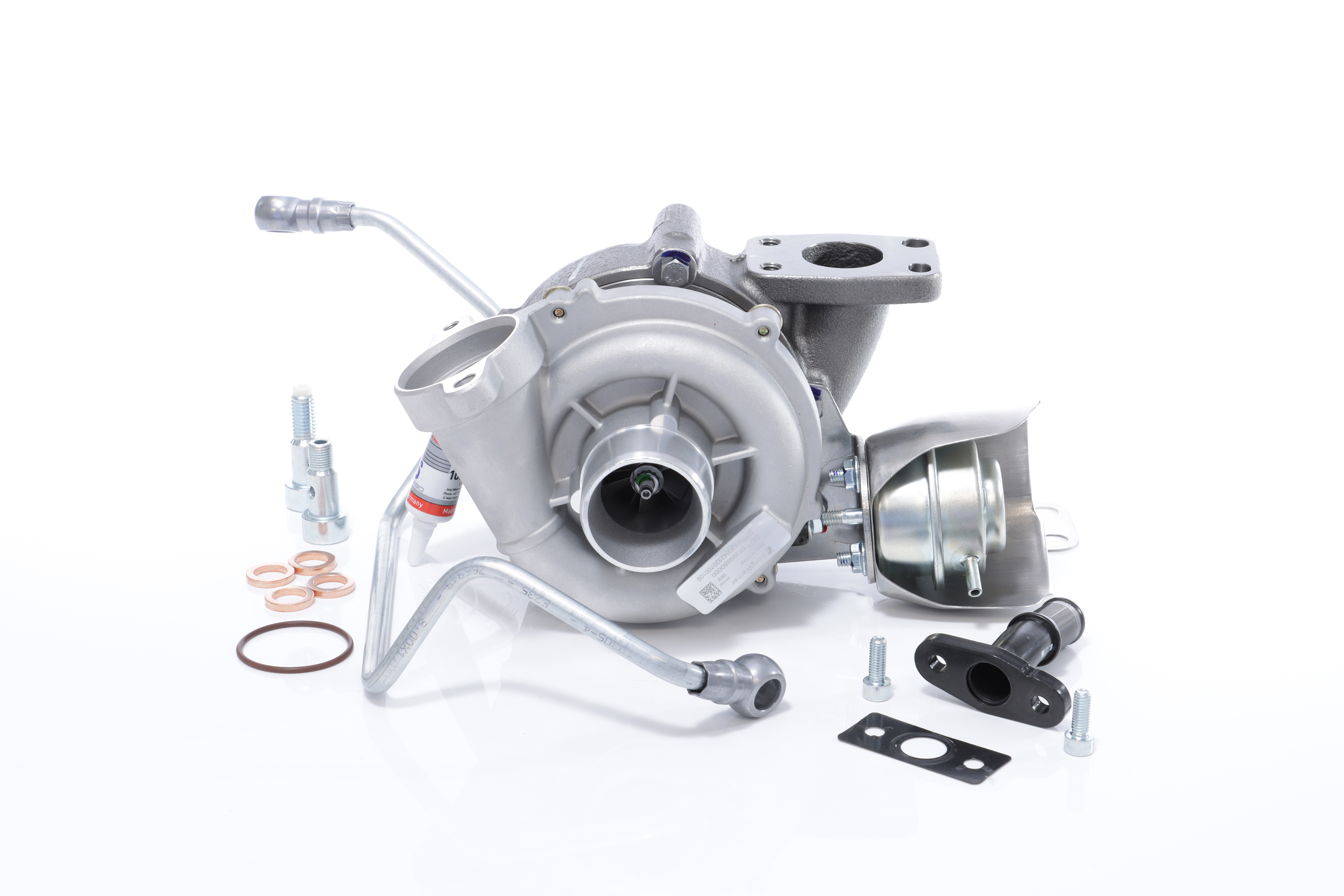 BTS TURBO T981094: Turbocompressor com material de montagem/fixação, com tubo de entrada de óleo, com tubo de saída de óleo TURBO SERVICE SET ORIGINAL