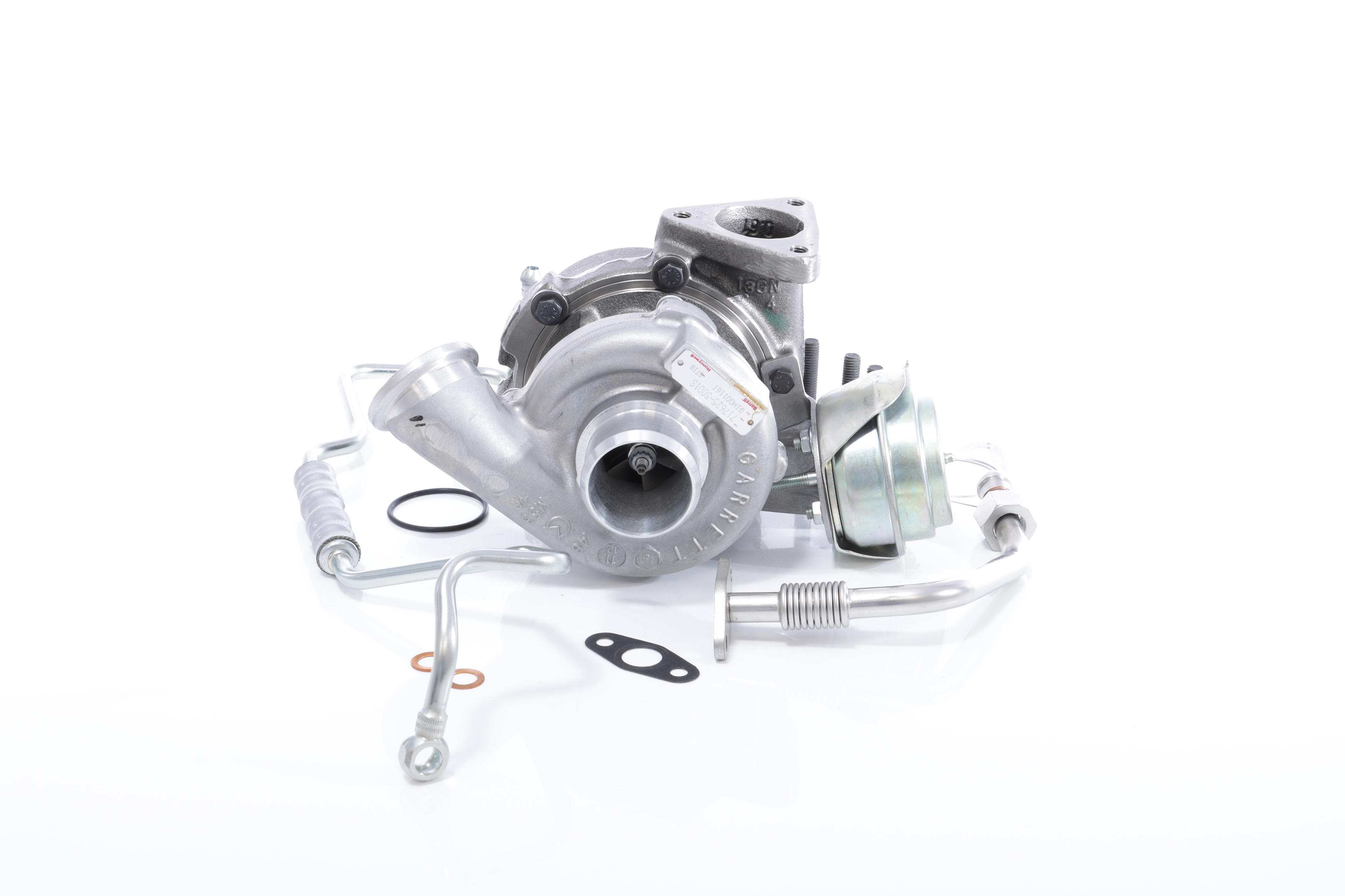 BTS TURBO T981104: Turbocompressor com material de montagem/fixação, com tubo de entrada de óleo, com tubo de saída de óleo TURBO SERVICE SET ORIGINAL