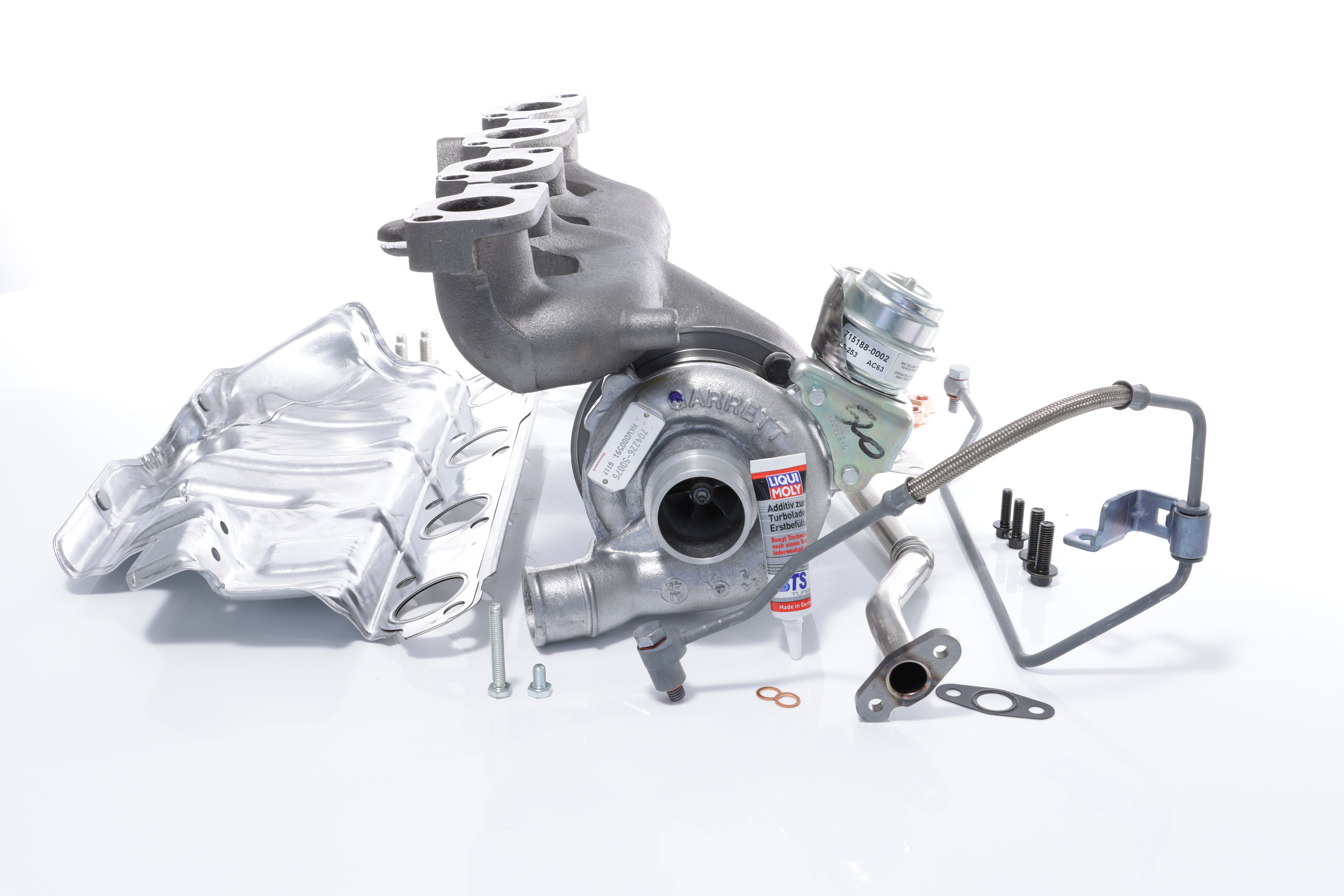 BTS TURBO T981159: Turbosuflantă cu material de atașare/fixare, cu conducta alimentare ulei, cu conducta scurgere ulei TURBO SERVICE SET ORIGINAL