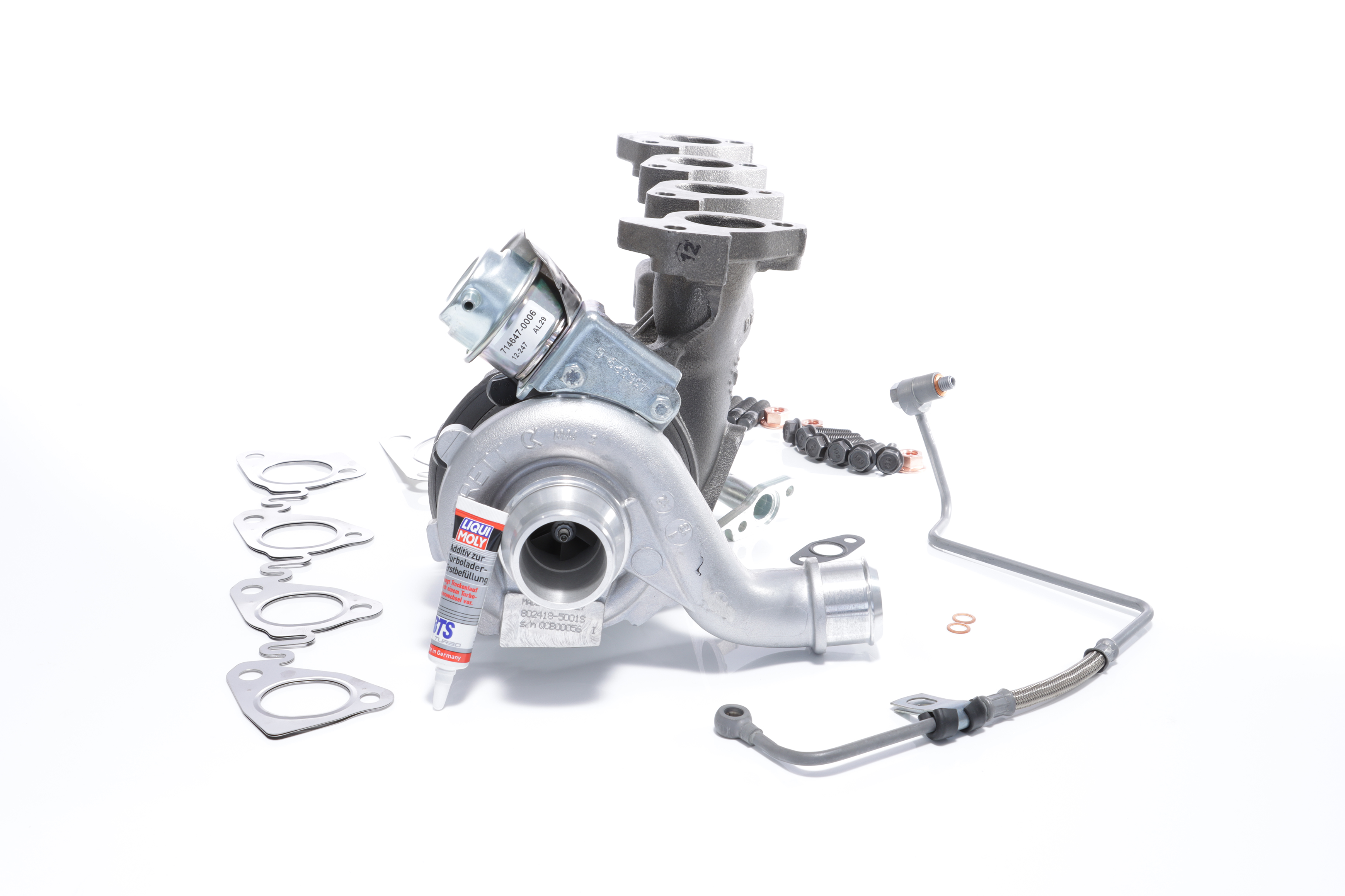 BTS TURBO T981168: Turbolader mit Anbau-/Befestigungsmaterial, mit Ölzulaufleitung, mit Ölablaufleitung TURBO SERVICE SET ORIGINAL