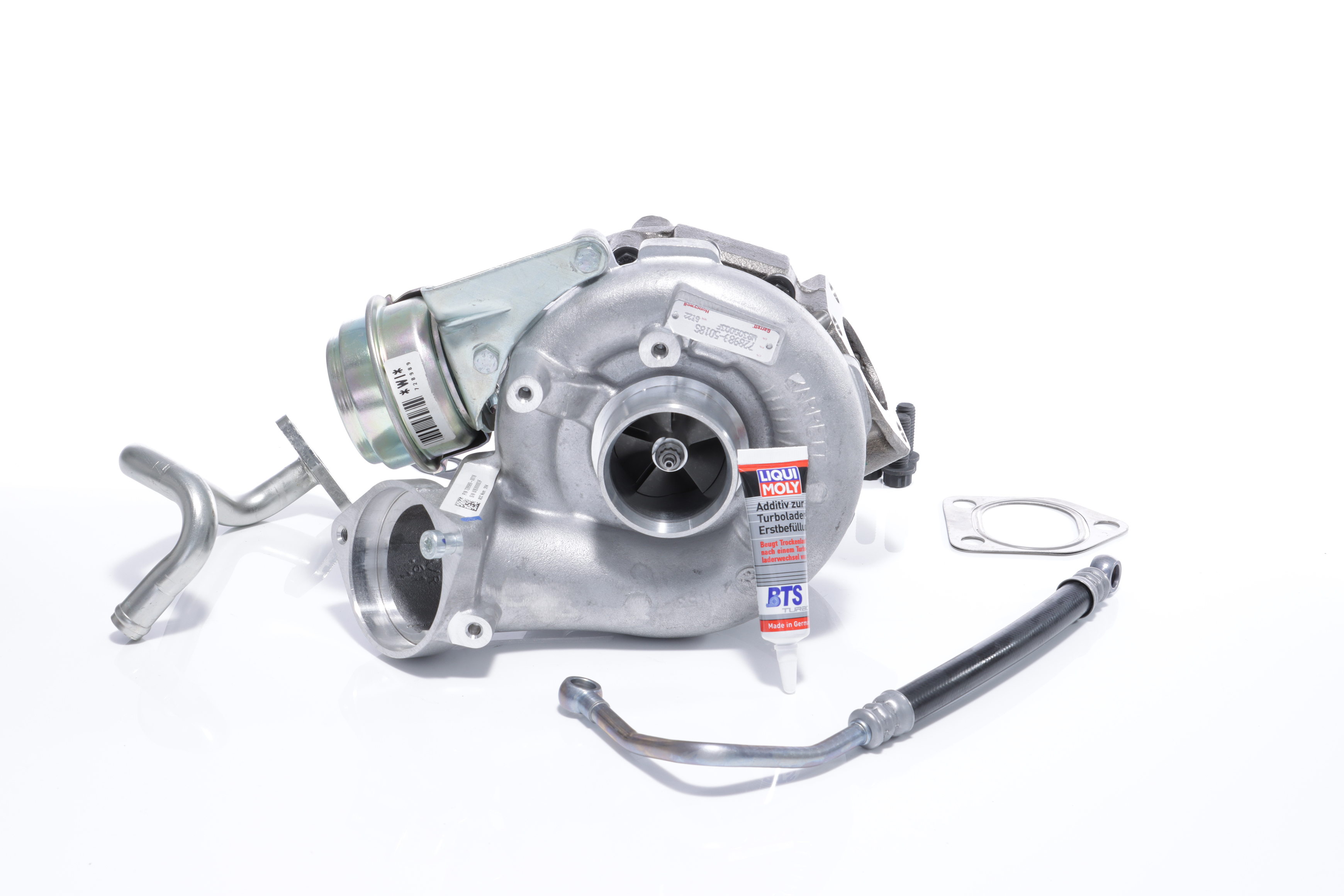 BTS TURBO T981192: Turbosuflantă cu conducta alimentare ulei, cu conducta scurgere ulei, cu material de atașare/fixare TURBO SERVICE SET ORIGINAL