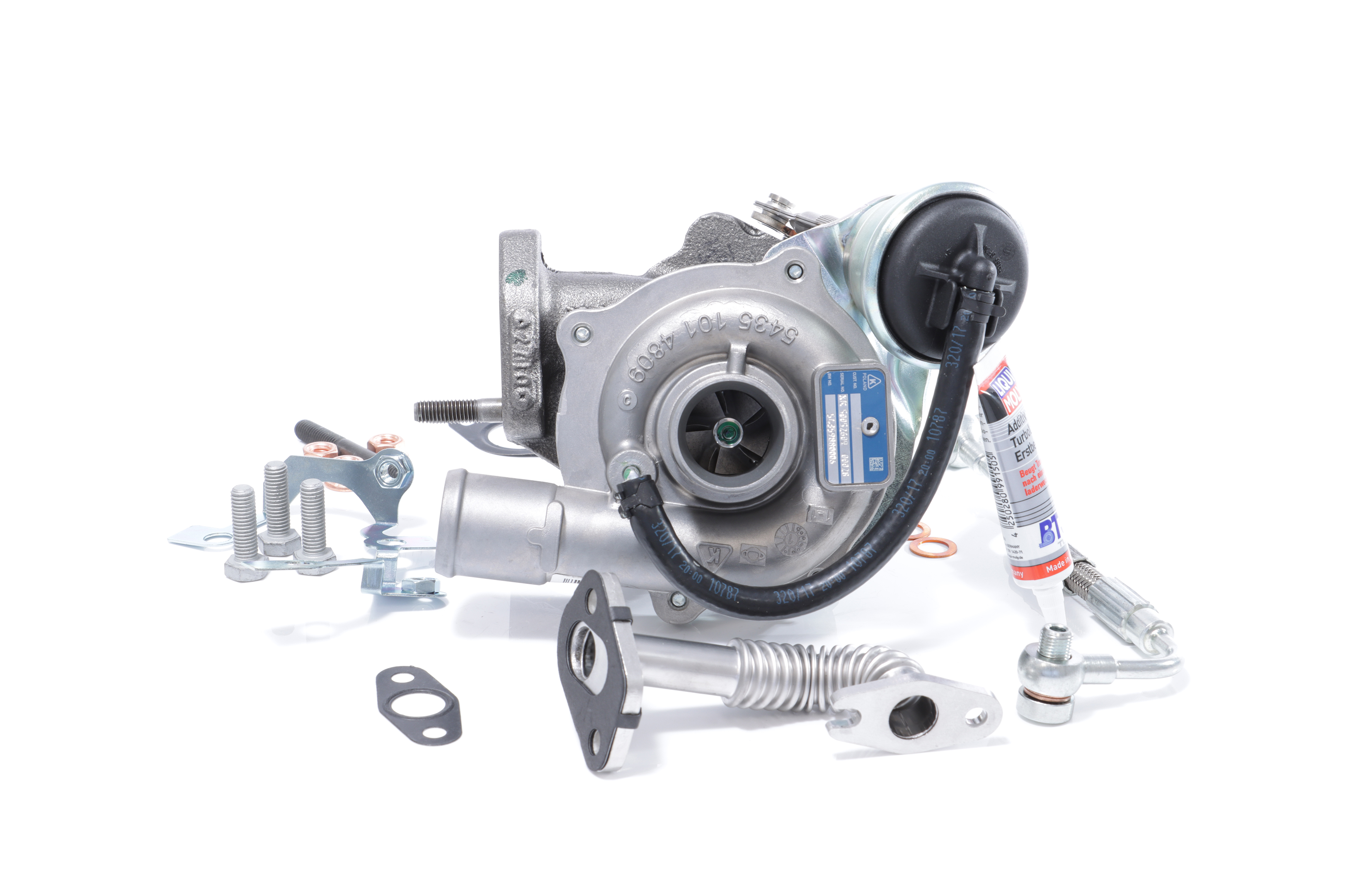 BTS TURBO T981212: Turbosuflantă cu conducta alimentare ulei, cu conducta scurgere ulei, cu material de atașare/fixare TURBO SERVICE SET ORIGINAL
