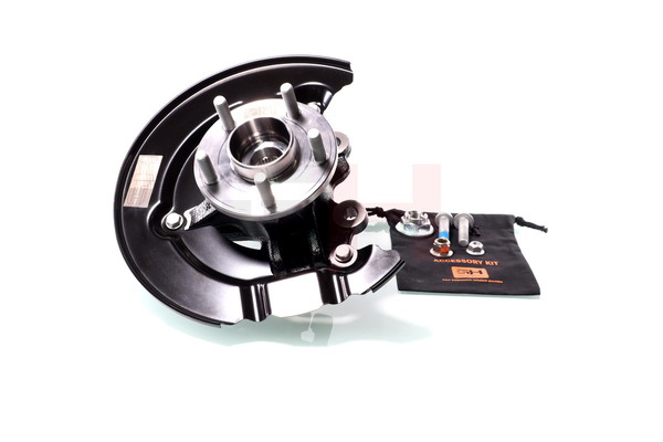 GH GH-282546H: Mangueta de suspensión Mangueta de dirección completa Eje delantero, derecha, con buje de rueda, con cojinete rueda, con tapa contra salpicaduras, con tornillos