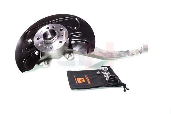 GH GH-283362V: Mangueta de suspensión Mangueta de dirección completa Eje delantero, izquierda, con buje de rueda, con cojinete rueda, con tapa contra salpicaduras, con tornillos