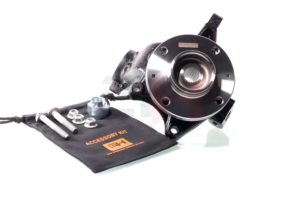GH GH-283768V: Fuseestuk Complete fuseekogel Vooras links, Met wielnaaf, Met wiellager, Met spat bescherming, Met schroeven