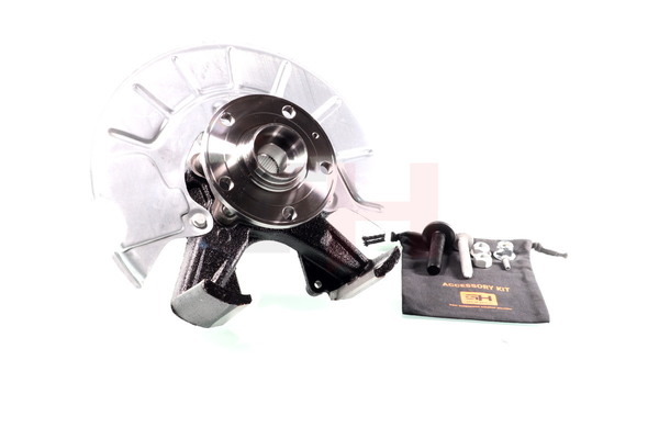 GH GH-289962H: Mangueta de suspensión Mangueta de dirección completa Eje delantero, derecha, con buje de rueda, con cojinete rueda, con tapa contra salpicaduras, con tornillos