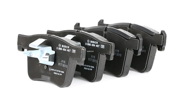 BOSCH 0 986 494 487: Juego de pastillas de freno con clip de émbolo, Chapa antichirridos
