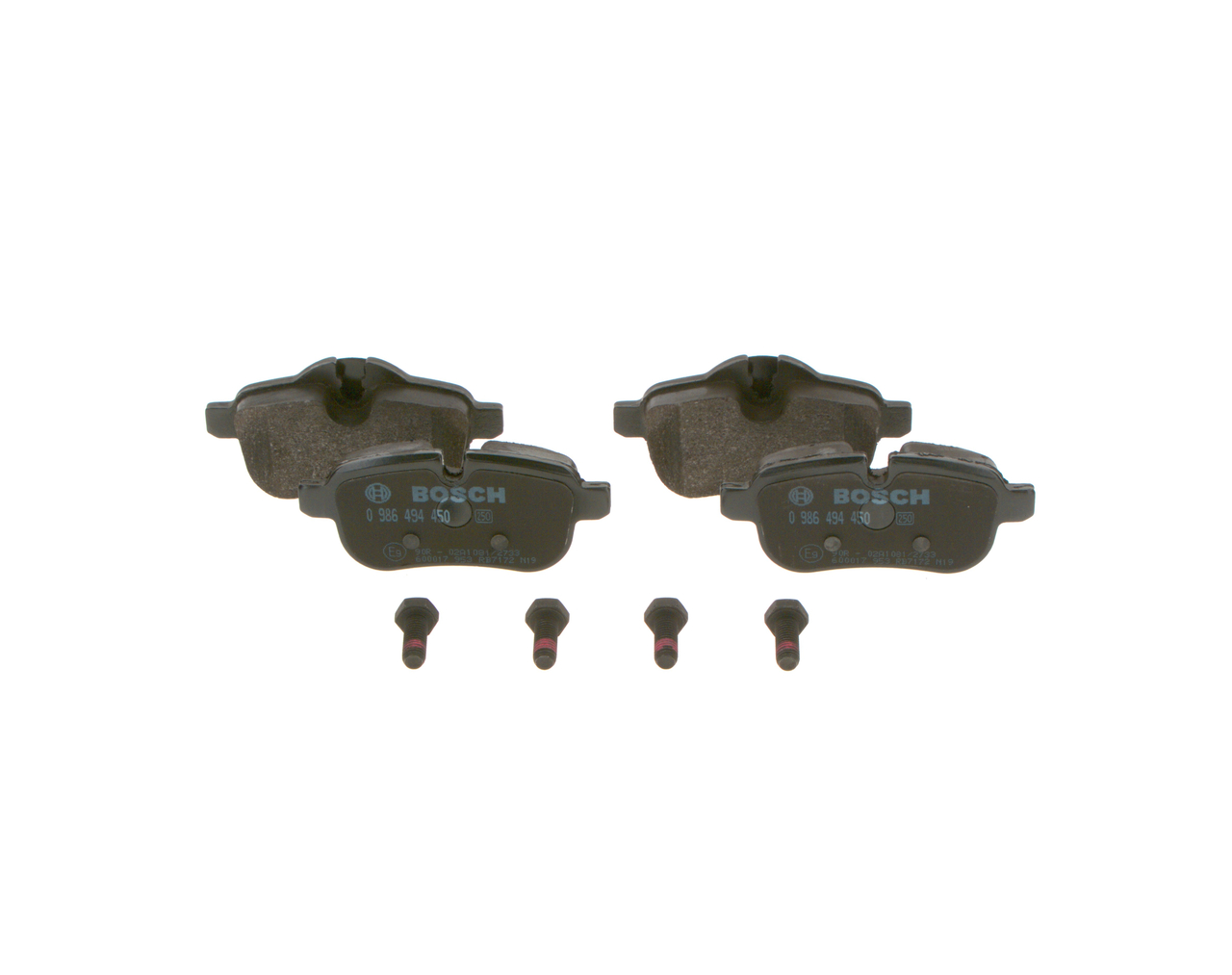 BOSCH 0 986 494 450: Juego de pastillas de freno con instrucciones de montaje, Chapa antichirridos, con tornillos