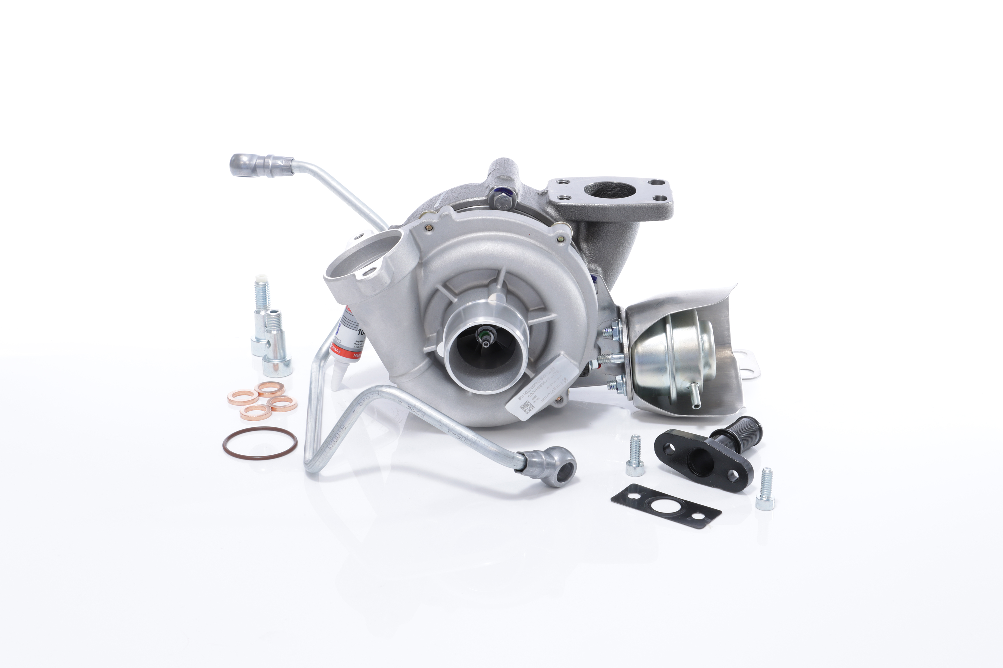 BTS TURBO T981356: Turbosuflantă cu conducta alimentare ulei, cu conducta scurgere ulei, cu material de atașare/fixare, TURBO SERVICE SET ORIGINAL
