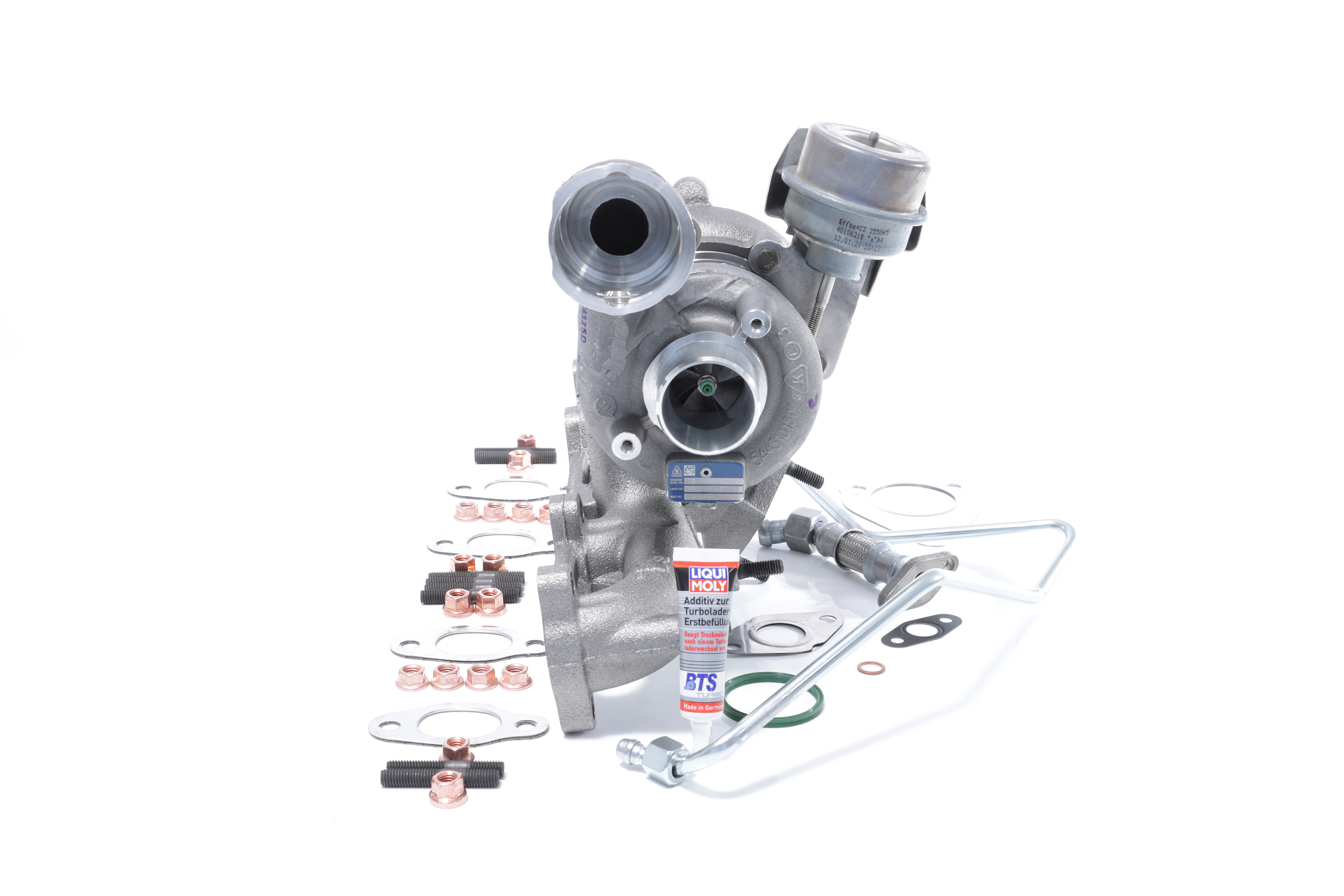 BTS TURBO T981278: Turbolader mit Ölzulaufleitung, mit Ölablaufleitung, mit Anbau-/Befestigungsmaterial, TURBO SERVICE SET ORIGINAL