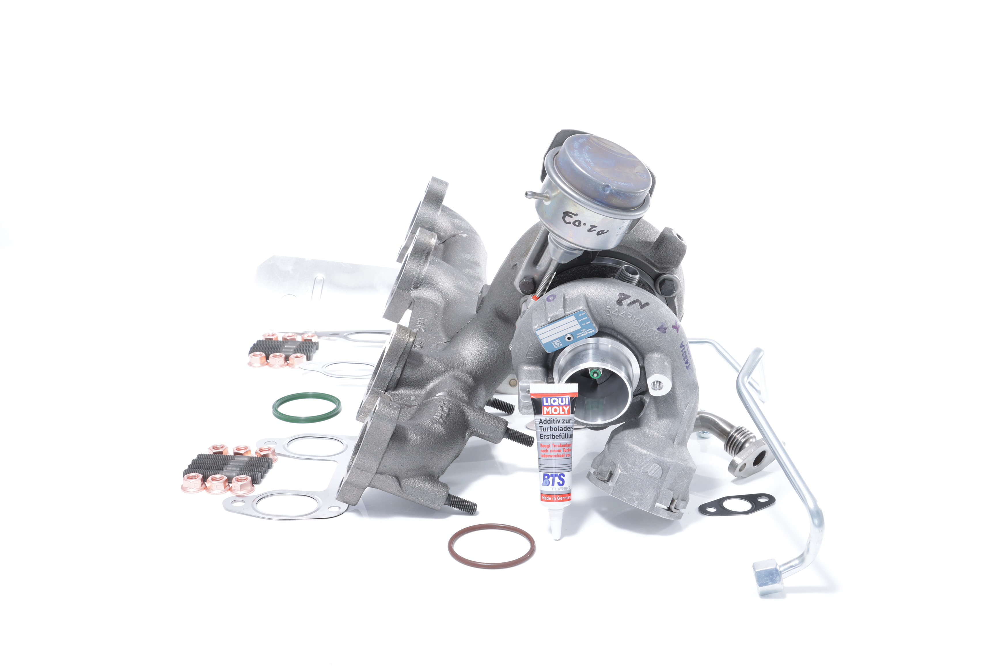 BTS TURBO T981254: Turbosuflantă cu conducta alimentare ulei, cu conducta scurgere ulei, TURBO SERVICE SET ORIGINAL