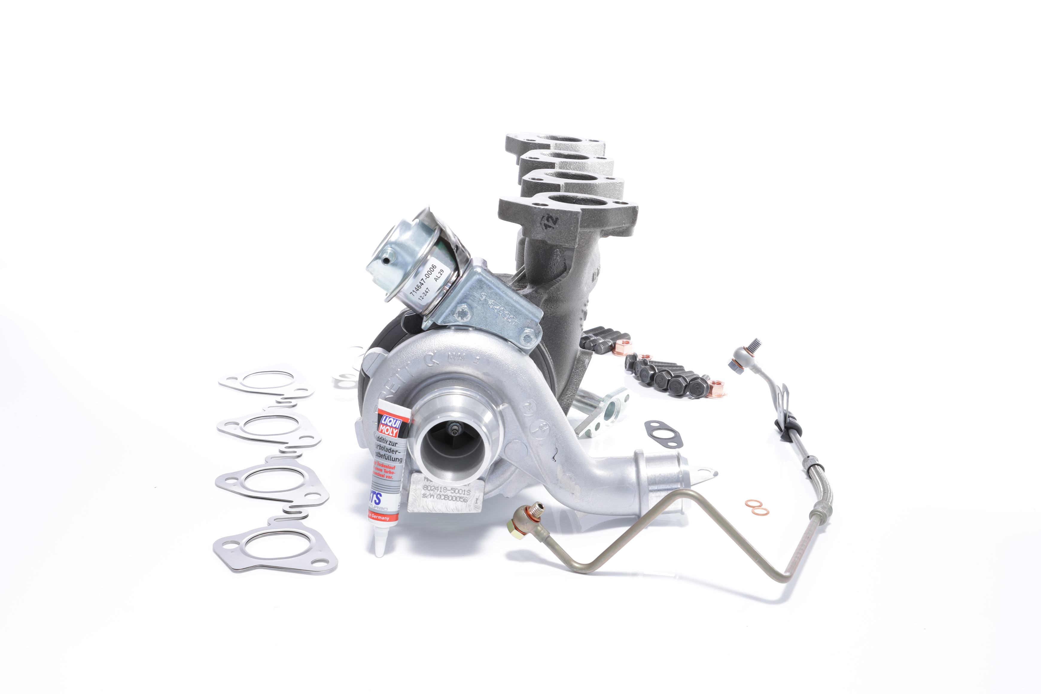 BTS TURBO T981166: Turbolader mit Anbau-/Befestigungsmaterial, mit Ölzulaufleitung, mit Ölablaufleitung, TURBO SERVICE SET ORIGINAL
