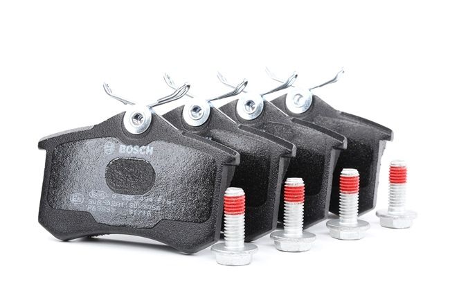 BOSCH 0 986 494 516: Juego de pastillas de freno con instrucciones de montaje, Chapa antichirridos, con tornillos