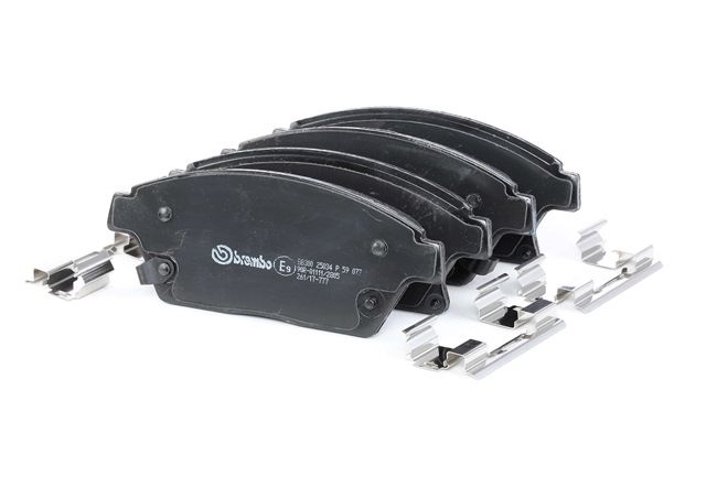 BREMBO P 59 077: Juego de pastillas de freno PRIME LINE con accesorios, con clip de émbolo, Chapa antichirridos