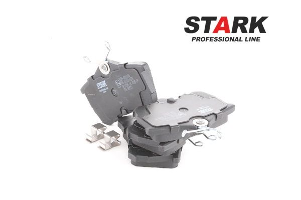 STARK SKBP-0010174: Juego de pastillas de freno Eje trasero, con accesorios, Chapa antichirridos