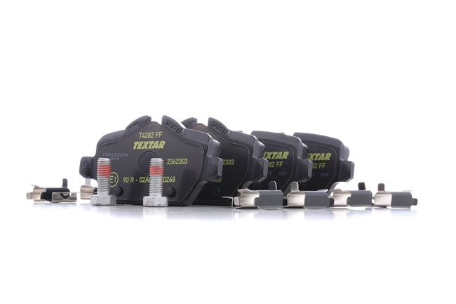 TEXTAR 2362303: Bremsbeläge Q+ mit Zubehör, mit Bremssattelschrauben