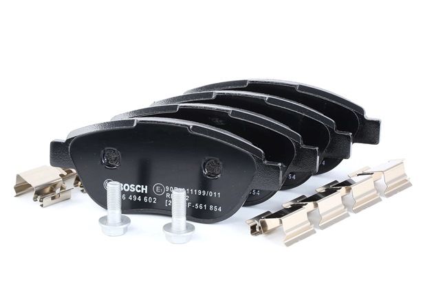 BOSCH 0 986 494 602: Juego de pastillas de freno con muelle, con accesorios, Chapa antichirridos, con tornillos