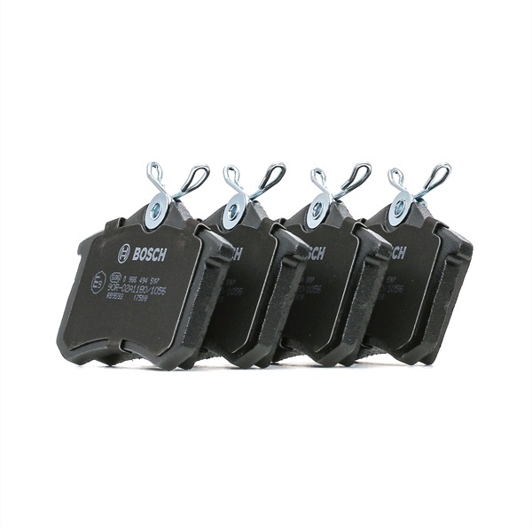 BOSCH 0 986 494 597: Juego de pastillas de freno con instrucciones de montaje, Chapa antichirridos, con tornillos