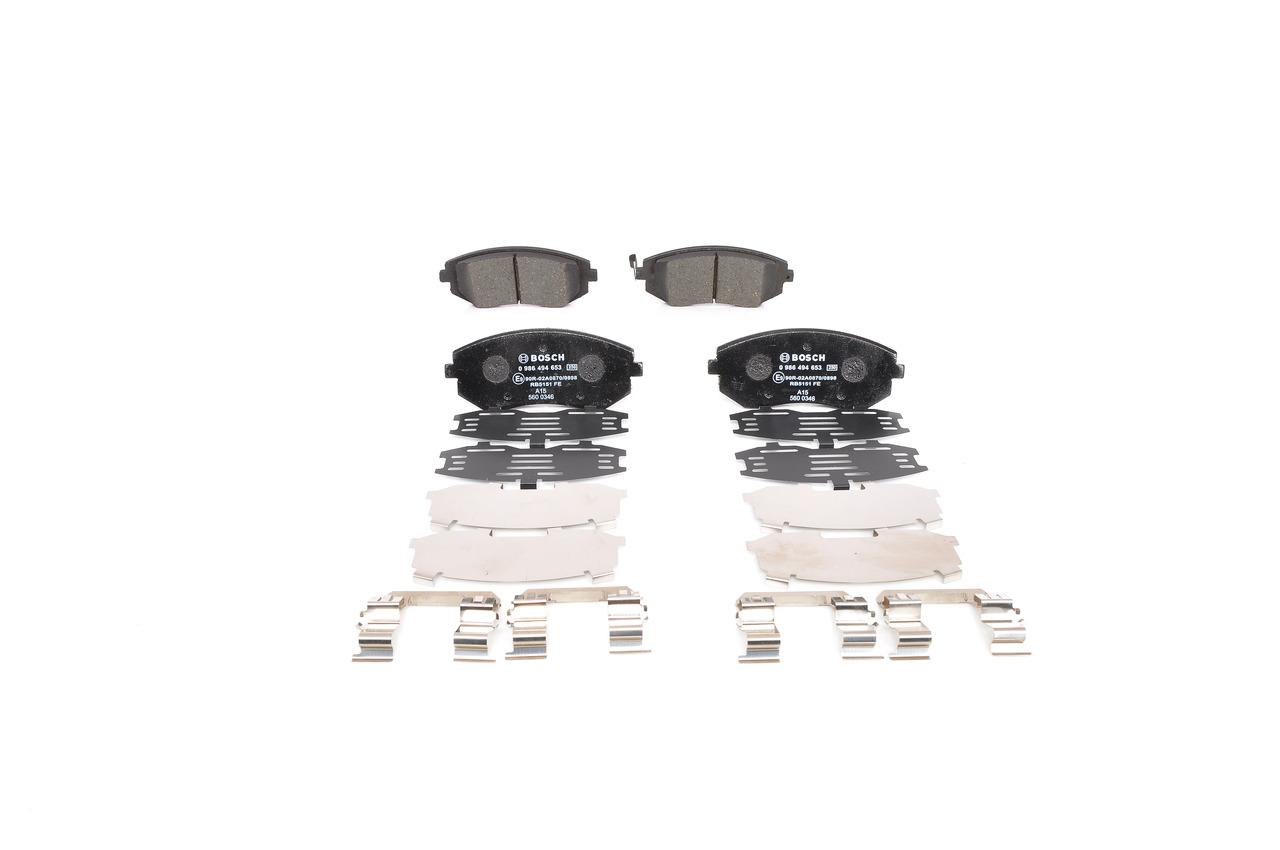 BOSCH 0 986 494 653: Klocki hamulcowe ze sprężyną, z podkładką wytłumiającą