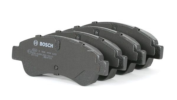 BOSCH 0 986 494 623: Fékbetét készlet, tárcsafék Rugóval, Tartozékokkal, csikorgásgátló lemezzel, csavarokkal