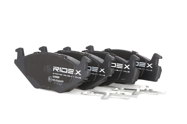RIDEX 402B0089: Τακάκια φρένων μπροστινός άξονας, με υλικά τοποθέτησης/στερέωσης, με υλικά στερέωσης, με αντικραδασμικό έλασμα