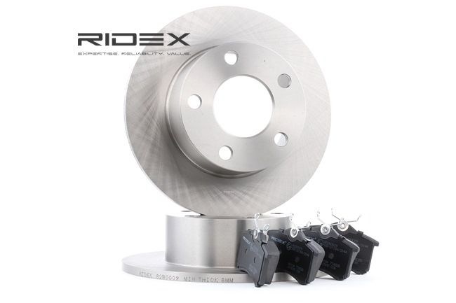 RIDEX 3405B0004: Kit de discos de freno y pastillas Eje trasero, Ø: 245mm, macizo