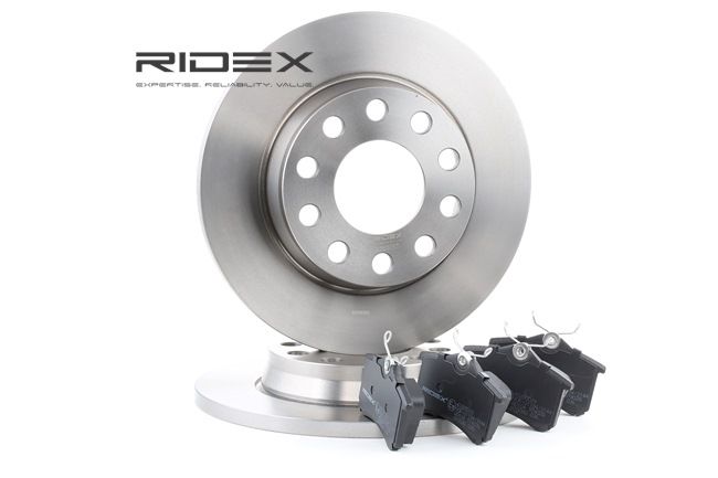RIDEX 3405B0018: Kit de discos de freno y pastillas Eje trasero, Ø: 255mm, macizo
