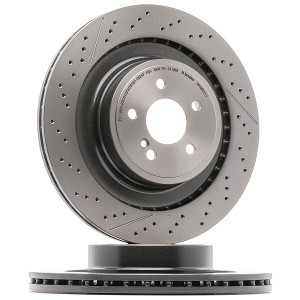 BREMBO 09.A822.11: Tarcza hamulcowa Ø: 360[mm], z wentylacją wewnętrzną, szczelinowy/perforowany, Ø: 360[mm], pokryty, ze śrubami, PRIME LINE - UV Coated