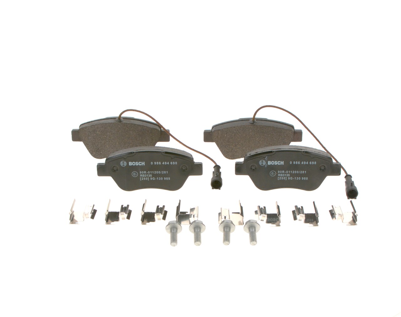 BOSCH 0 986 494 698: Juego de pastillas de freno con muelle, con accesorios, Chapa antichirridos, con tornillos