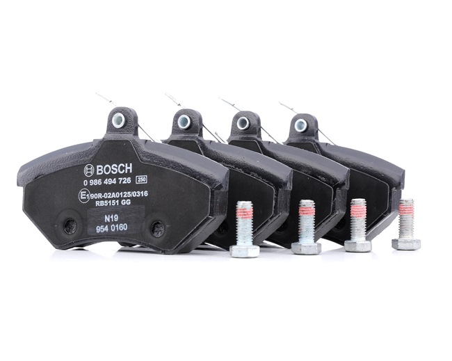 BOSCH 0 986 494 726: Juego de pastillas de freno con accesorios, Chapa antichirridos, con tornillos