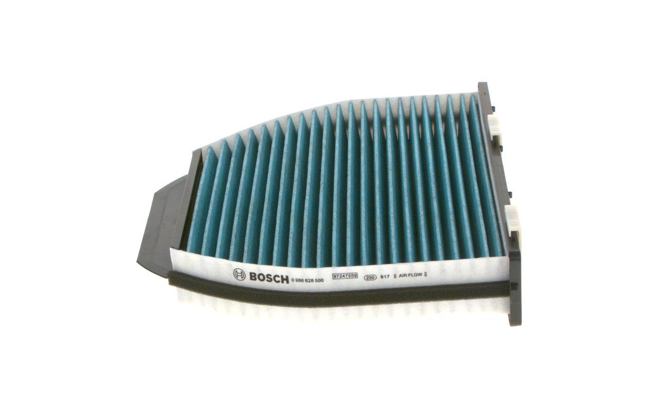 BOSCH 0 986 628 500: Filtro de habitáculo Filtro de carbón activado, con efecto antialérgico, con efecto bactericida, Filtro partículas finas (PM 2.5), FILTRO+