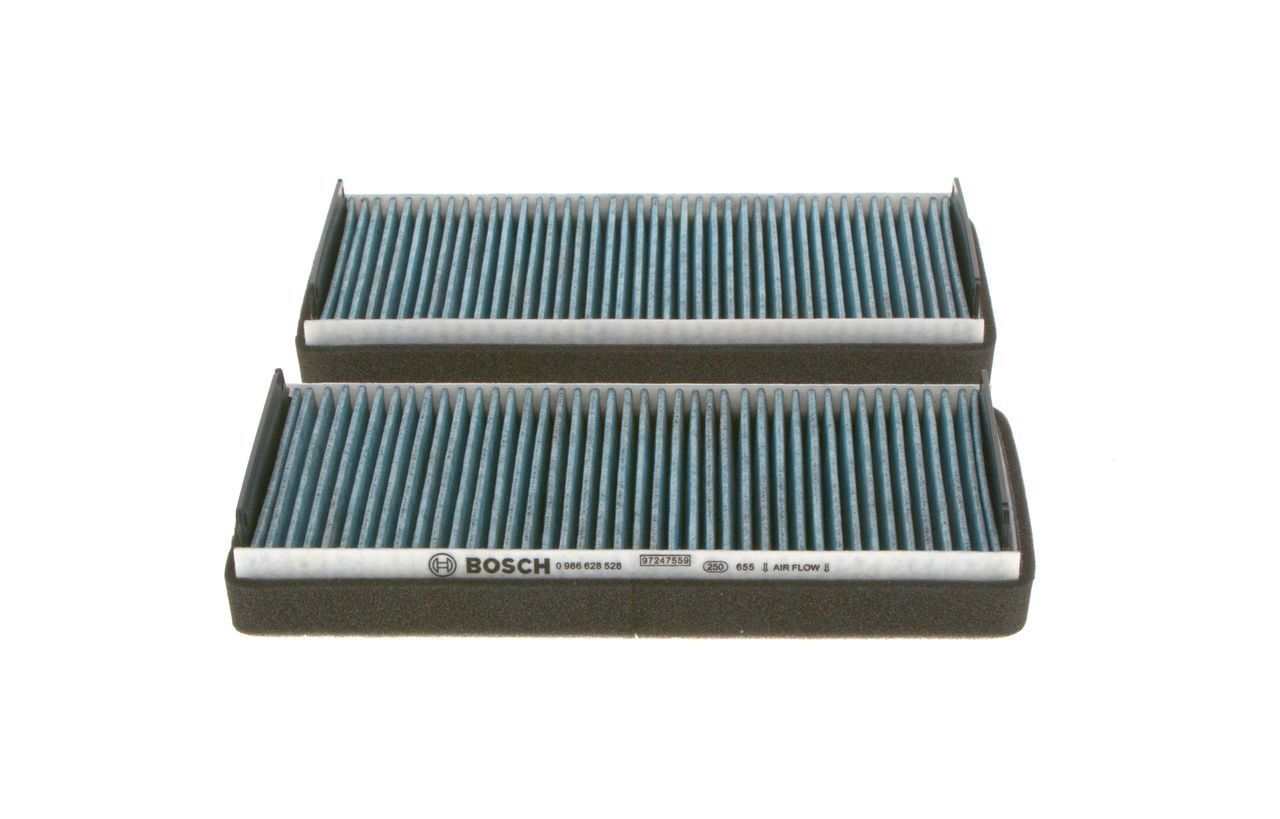 BOSCH 0 986 628 528: Innenraumfilter Aktivkohlefilter, mit antiallergischer Wirkung, mit antibakterieller Wirkung, Feinstaubfilter (PM 2.5), FILTER+